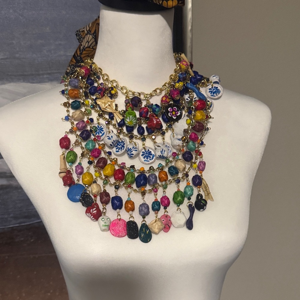 Multicolor Beaded Necklace with Gold Accents